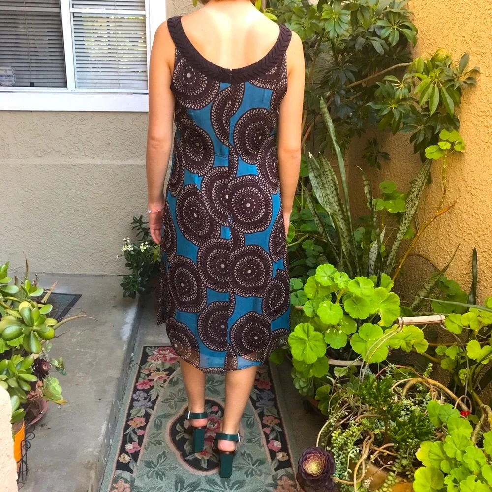 Tory Burch Blue and Brown Midi Dress with Elegant Design